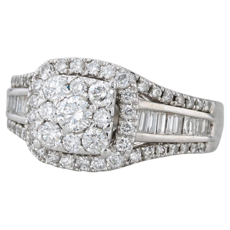 1.26 Diamond Cluster Halo Engagement Ring 14k White Gold Size 7 IGI Card