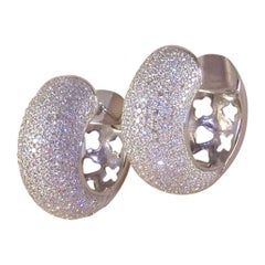 12.60 Carat 18 Karat White Gold White Diamond Hoop Earrings
