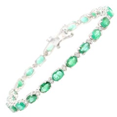 12.60 Carat Natural Emerald and Diamond 14 Karat Solid White Gold Bracelet
