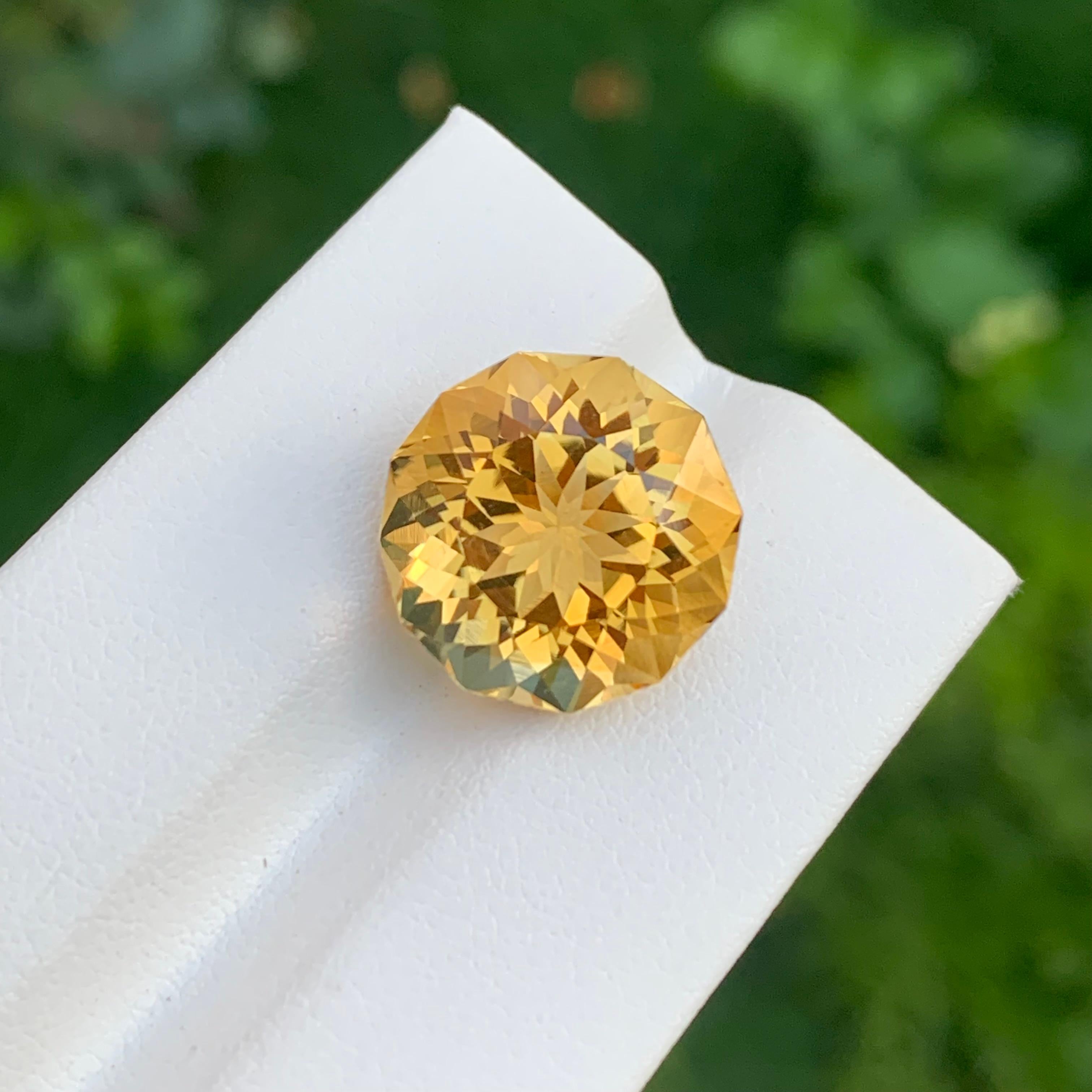 Arts and Crafts 12.60 Carat Natural Loose Yellow Citrine Round Shape Gem For Necklace For Sale