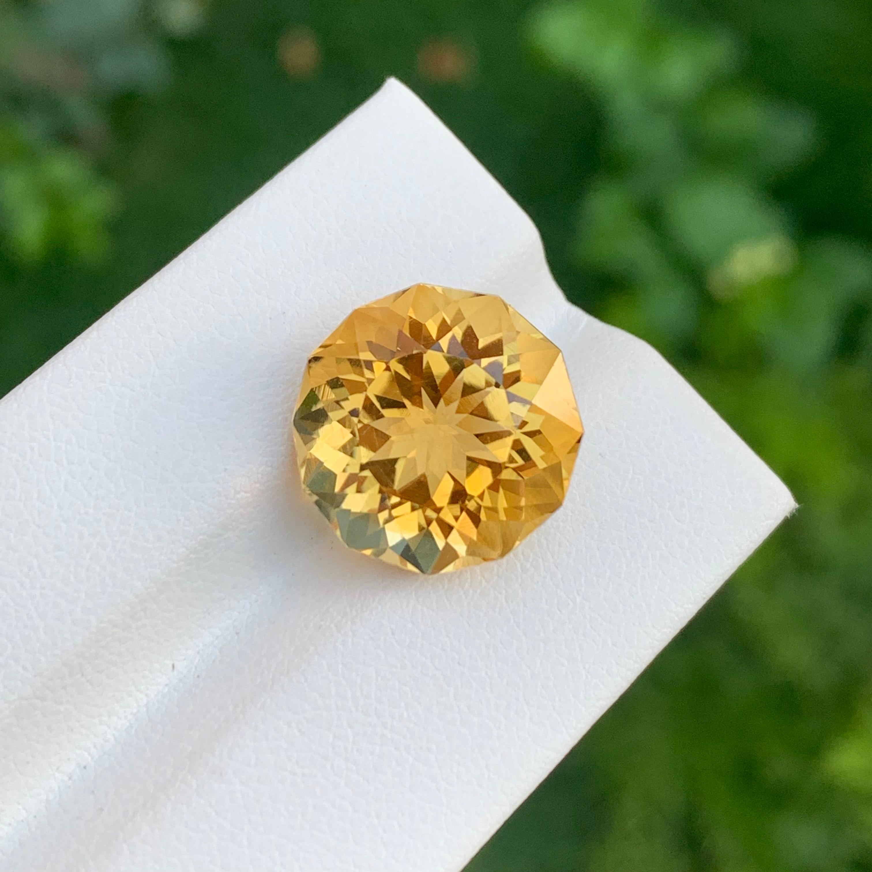 Round Cut 12.60 Carat Natural Loose Yellow Citrine Round Shape Gem For Necklace For Sale