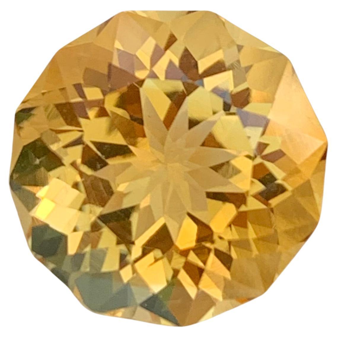 12.60 Carat Natural Loose Yellow Citrine Round Shape Gem For Necklace For Sale