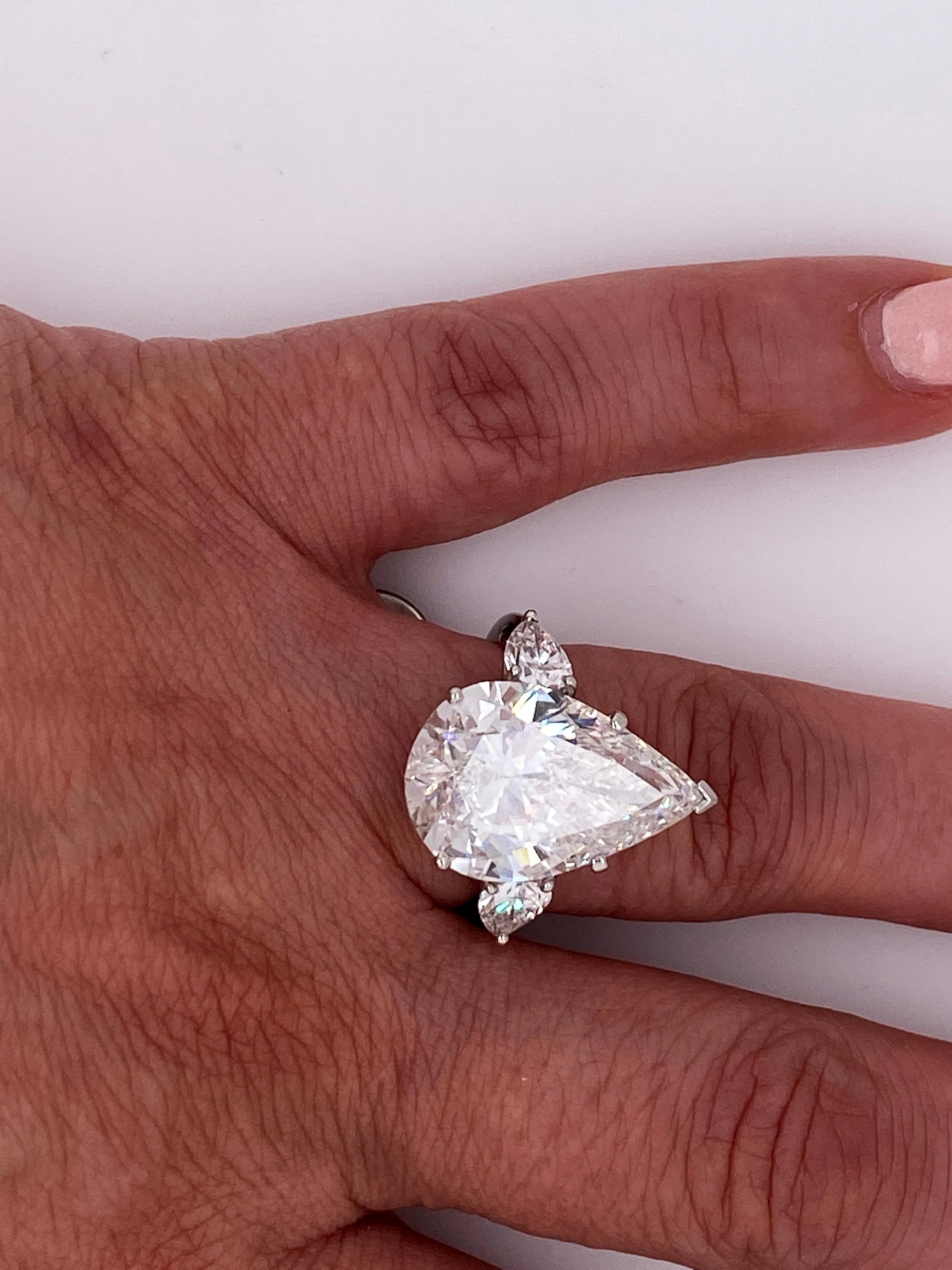Pear Cut 12.60 Carat Pear Shape Diamond GIA Certified Three-Stone Platinum Ring