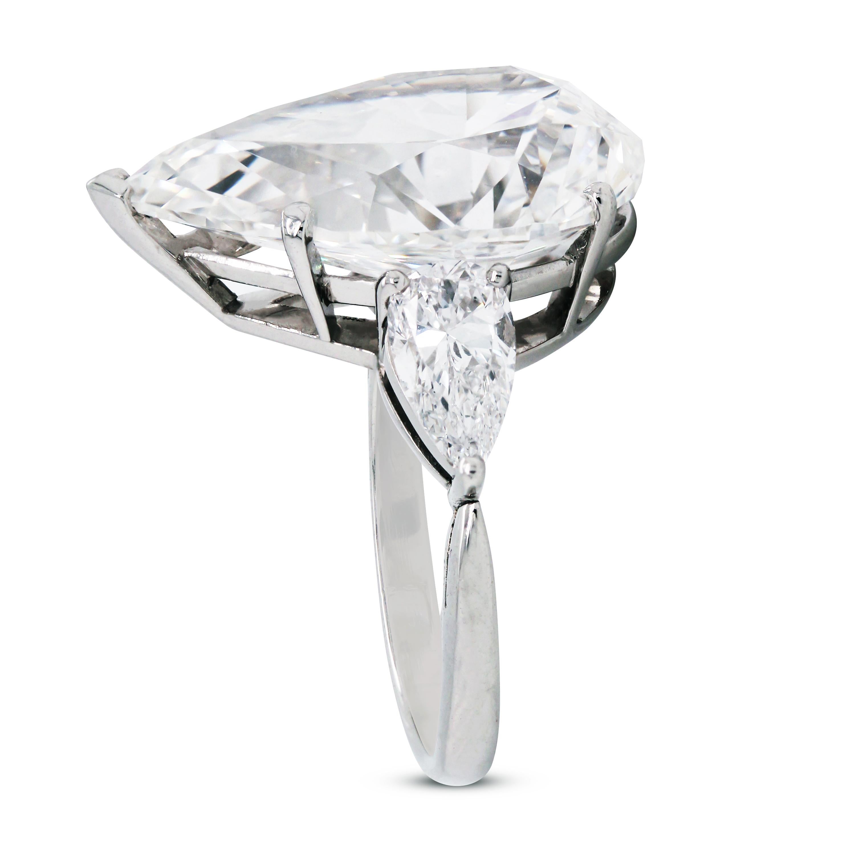 Women's 12.60 Carat Pear Shape Diamond GIA Certified Three-Stone Platinum Ring