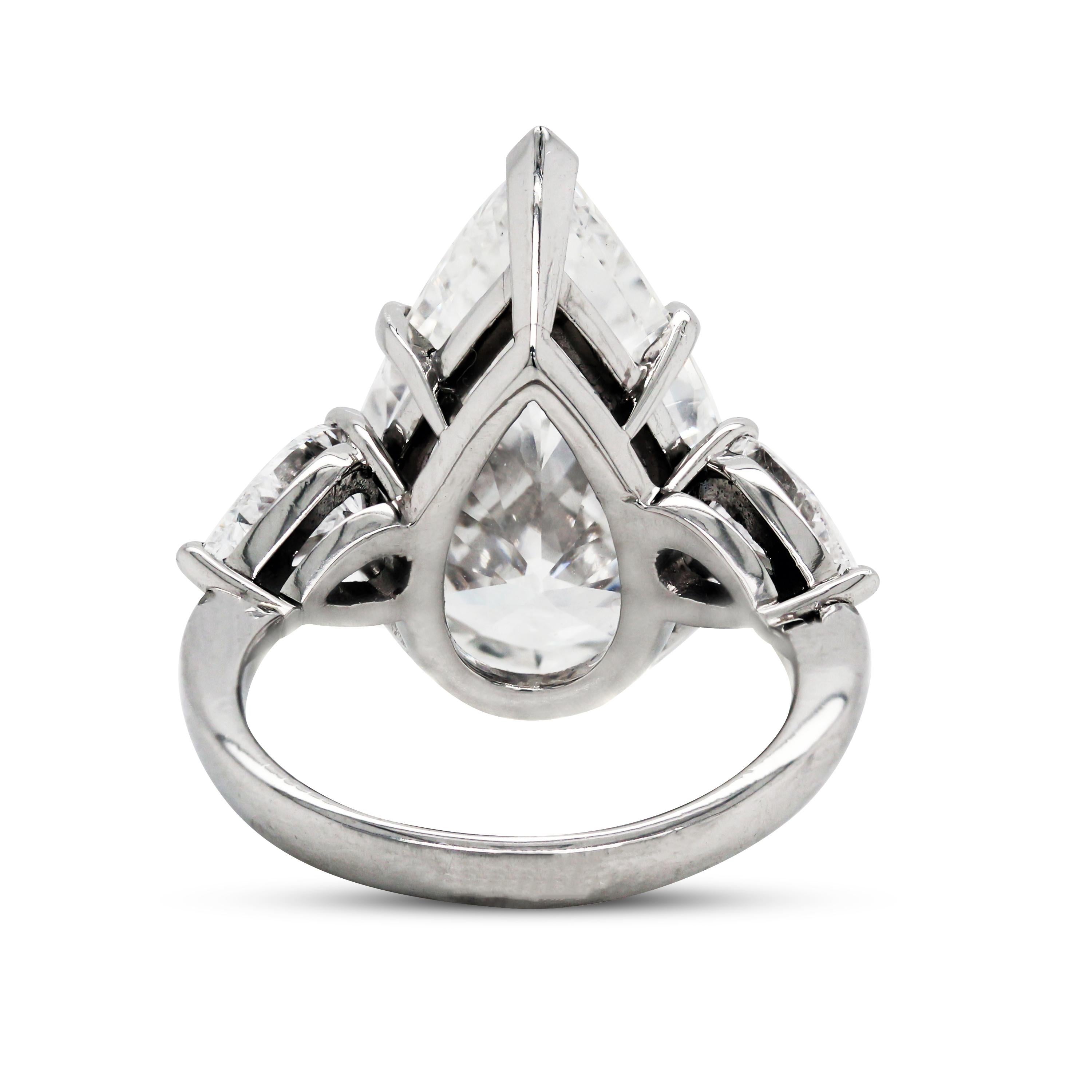 12.60 Carat Pear Shape Diamond GIA Certified Three-Stone Platinum Ring 1