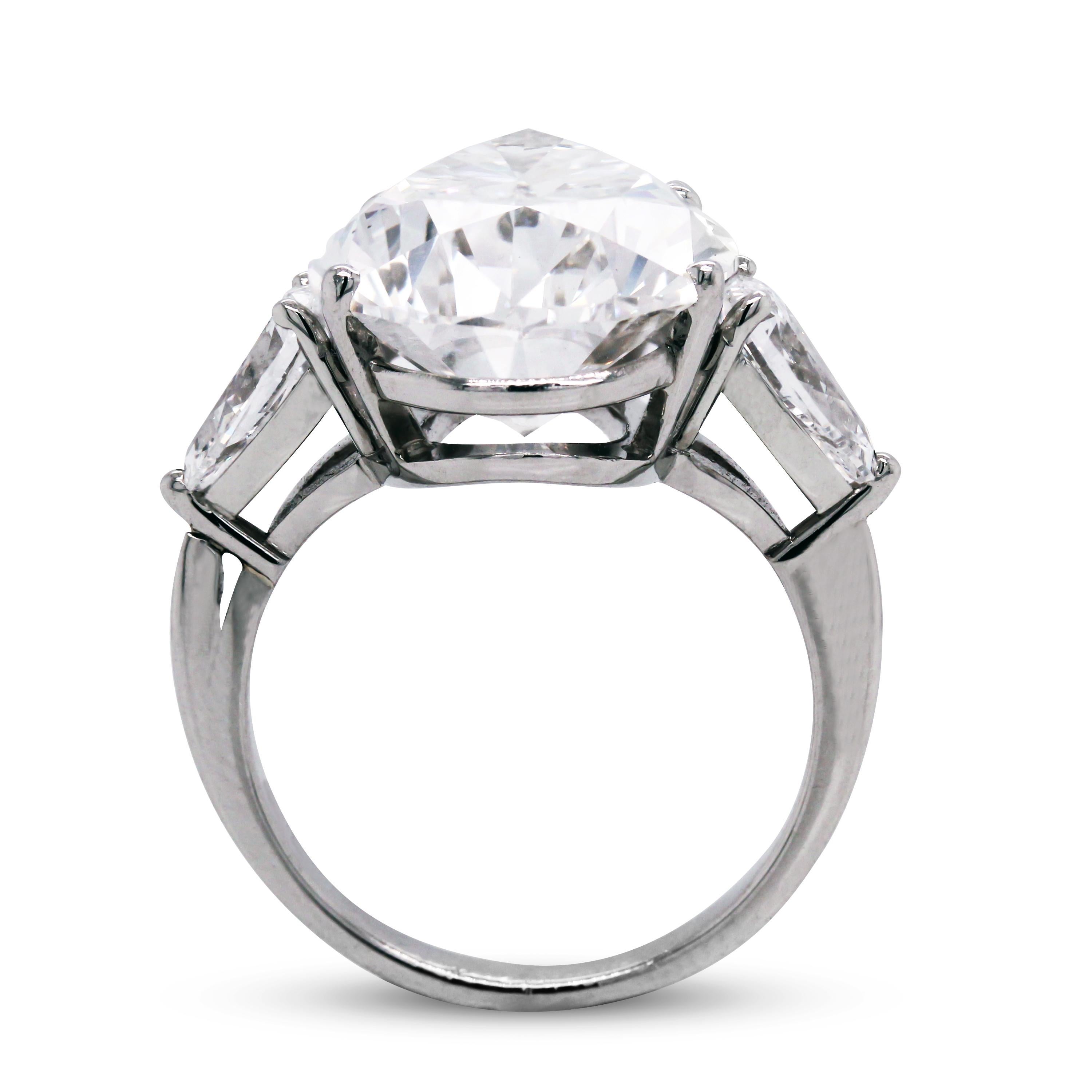 12.60 Carat Pear Shape Diamond GIA Certified Three-Stone Platinum Ring 2