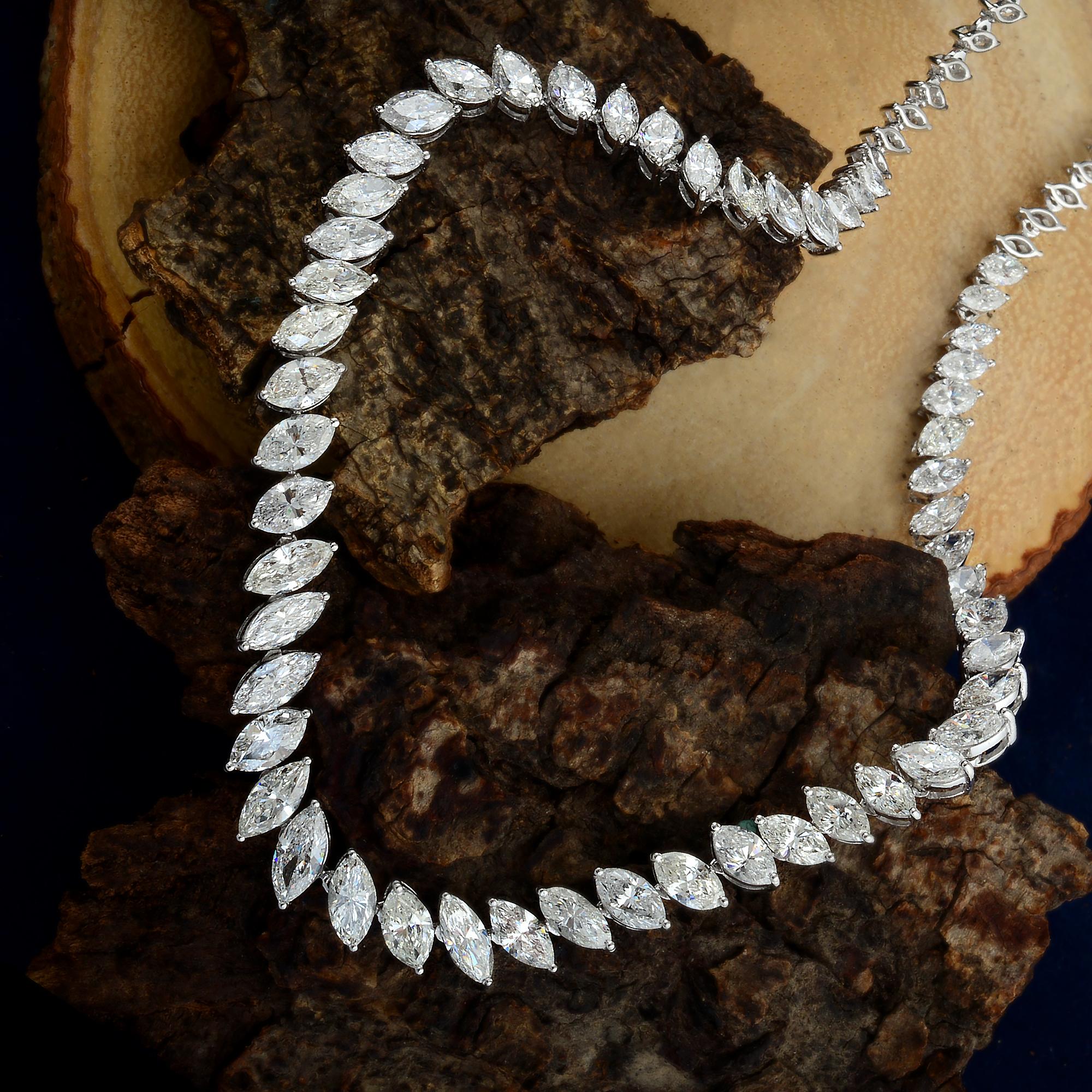 Marquise Cut 12.60 Carat SI Clarity HI Color Marquise Diamond Necklace 18 Karat White Gold For Sale