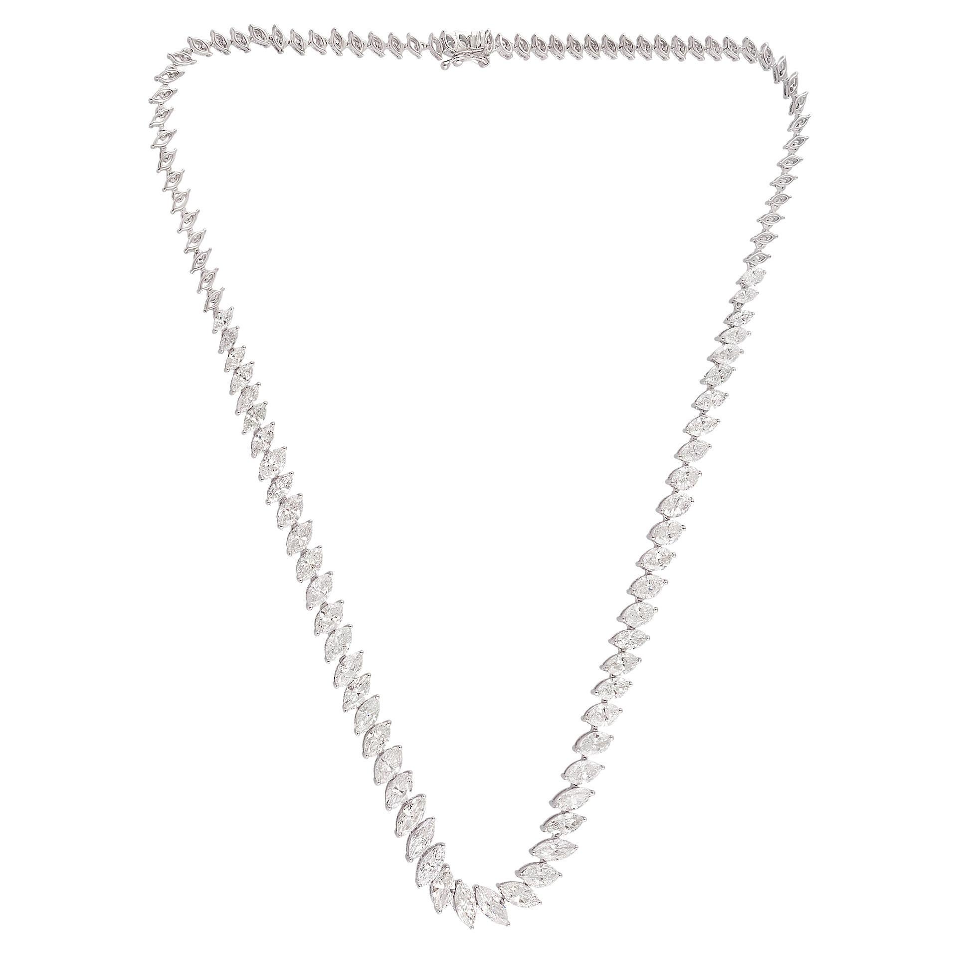 12.60 Carat SI Clarity HI Color Marquise Diamond Necklace 18 Karat White Gold For Sale