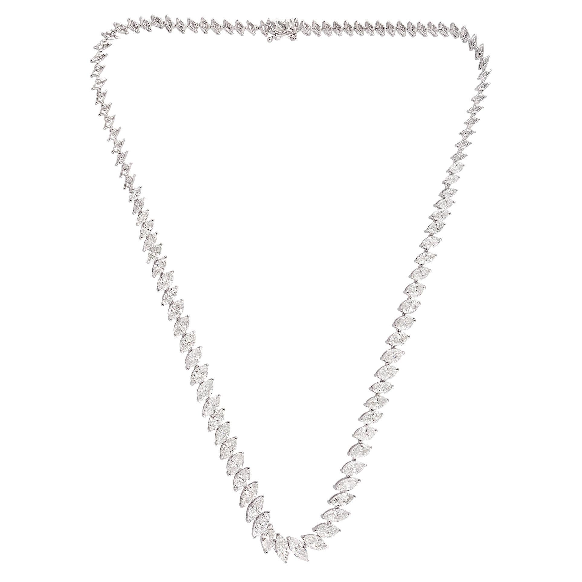 12.60 Carat SI Clarity HI Color Marquise Diamond Necklace 18 Karat White Gold