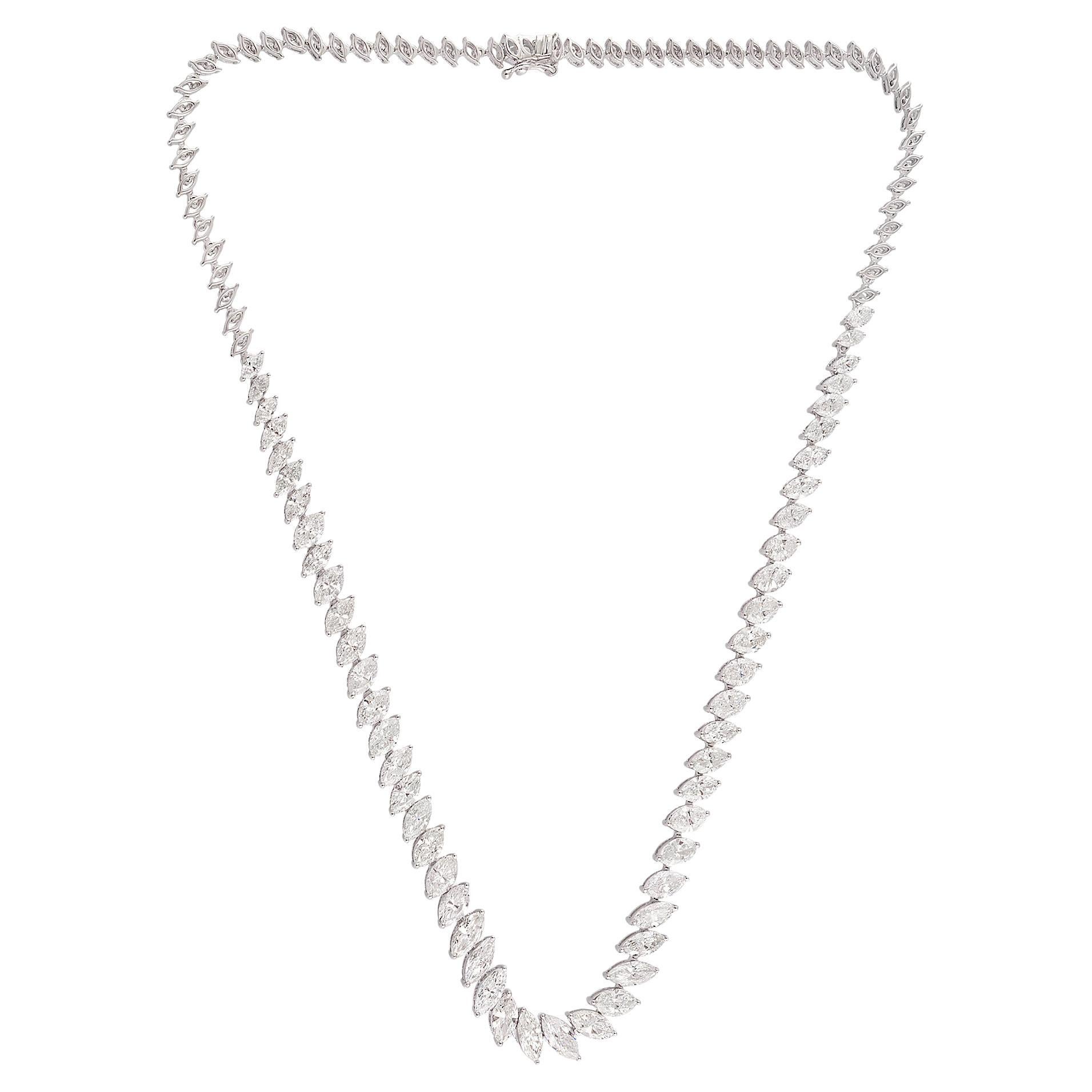 12.60 Quilates SI Claridad HI Color Marquesa Collar de Diamantes 18 Kilates Oro Blanco