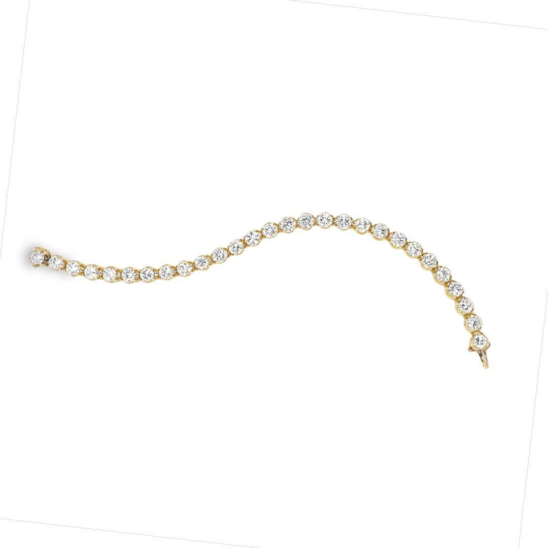 12.60 Carats 1960s Diamond Tennis Bracelet 18k Yellow Gold For Sale 5