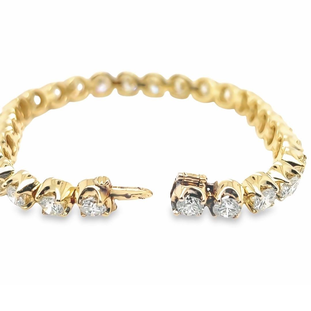 Bracelet tennis en or jaune 18 carats avec diamants de 12,60 carats, années 1960 en vente 1