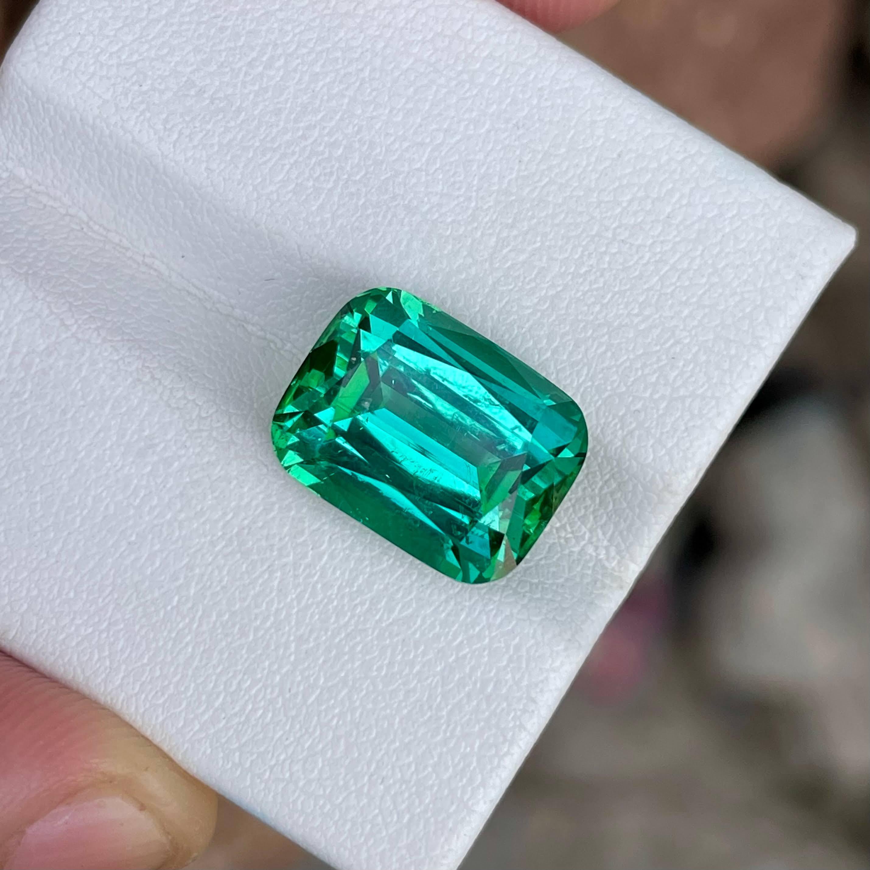 12.60 Carats Greenish Blue Tourmaline Stone Cushion Cut Natural Afghani Gemstone In New Condition For Sale In Bangkok, TH