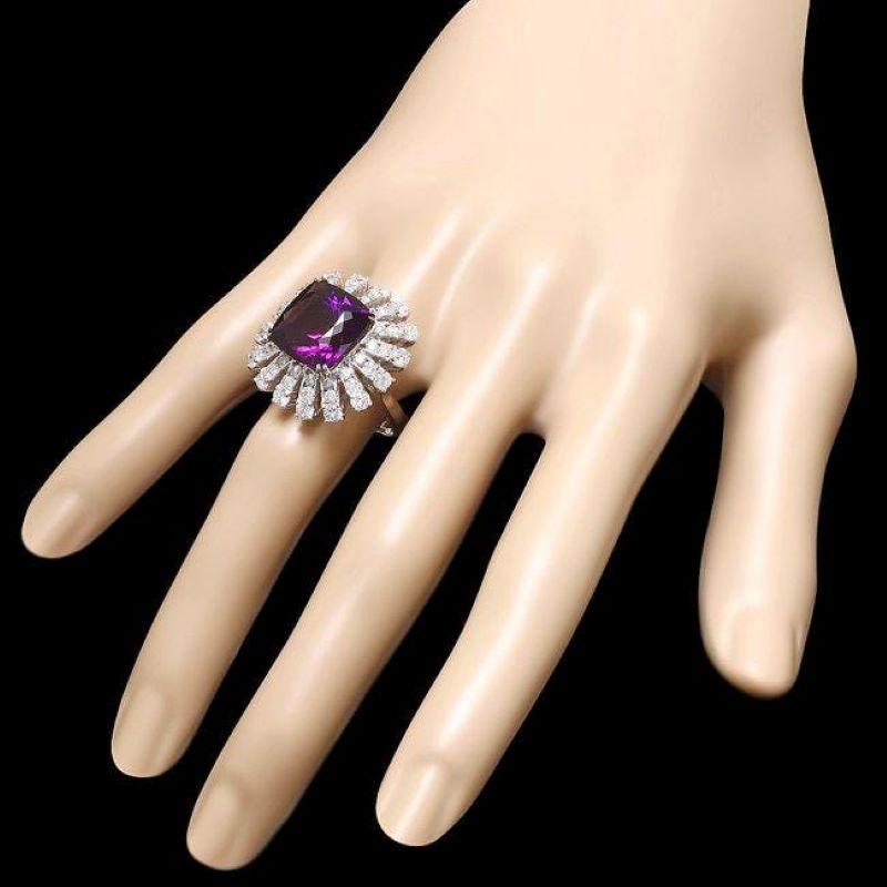 Mixed Cut 12.60 Carats Natural Amethyst and Diamond 14K Solid White Gold Ring For Sale