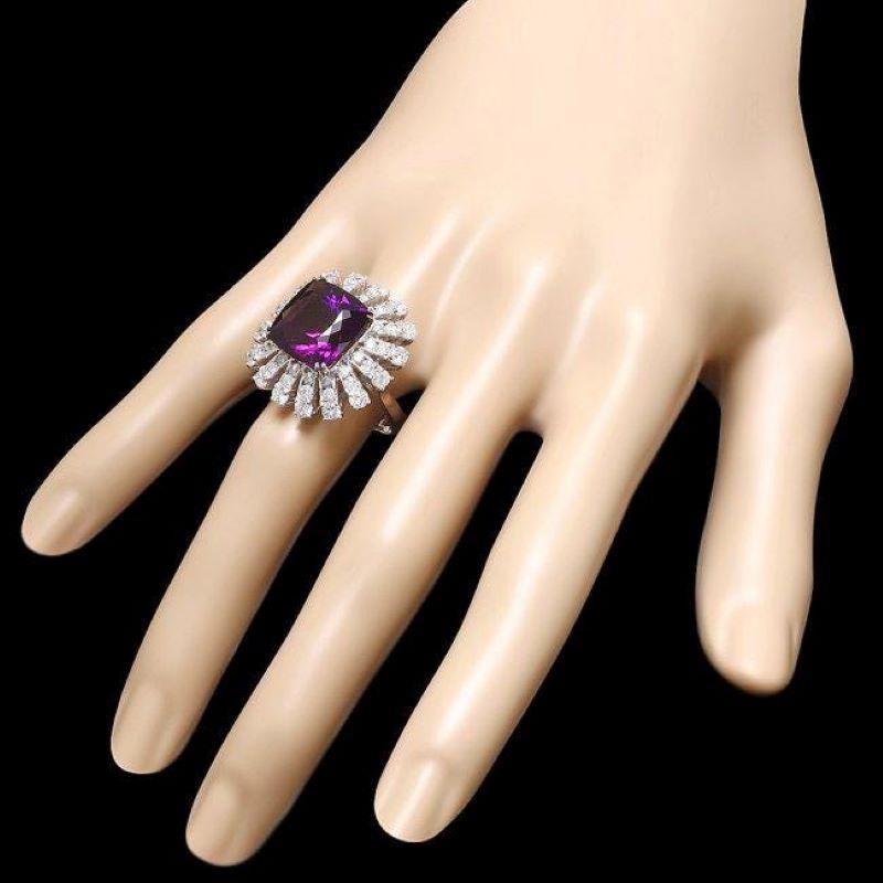 Bague en or blanc massif 14 carats avec améthyste naturelle de 12,60 carats et diamants Neuf - En vente à Los Angeles, CA