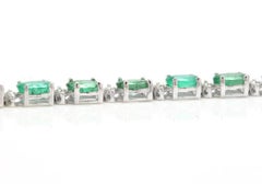 12.60 Carat Natural Emerald and Diamond 14 Karat Solid White Gold Bracelet
