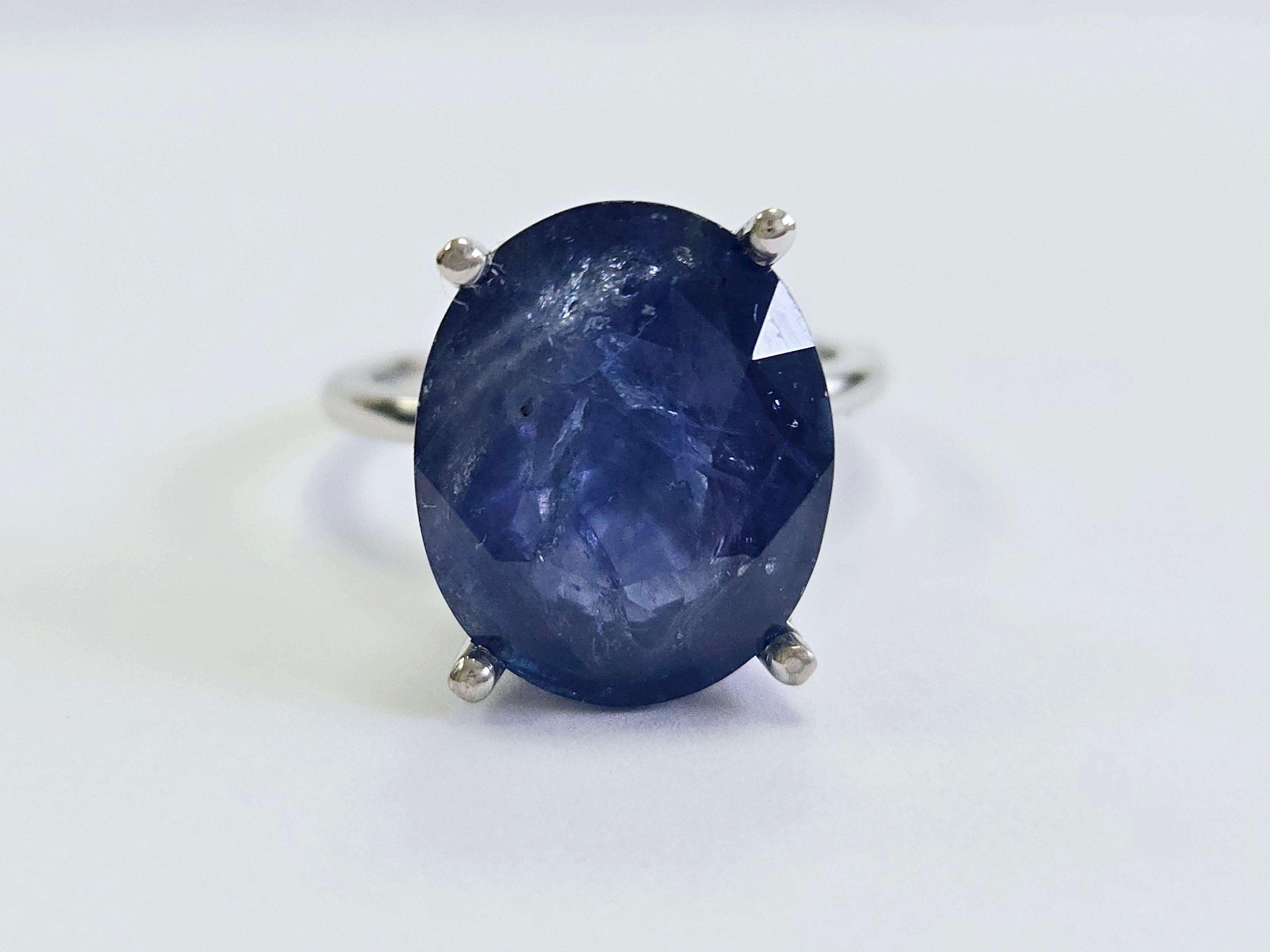 12.60 Carat Oval Shape Natural Sapphire Ring in 14 Karat White Gold

This exquisite ring features a brilliant 12.60-carat natural sapphire, cut into a perfect oval shape, set in a luxurious 14-karat white gold band. The sapphire's rich color and