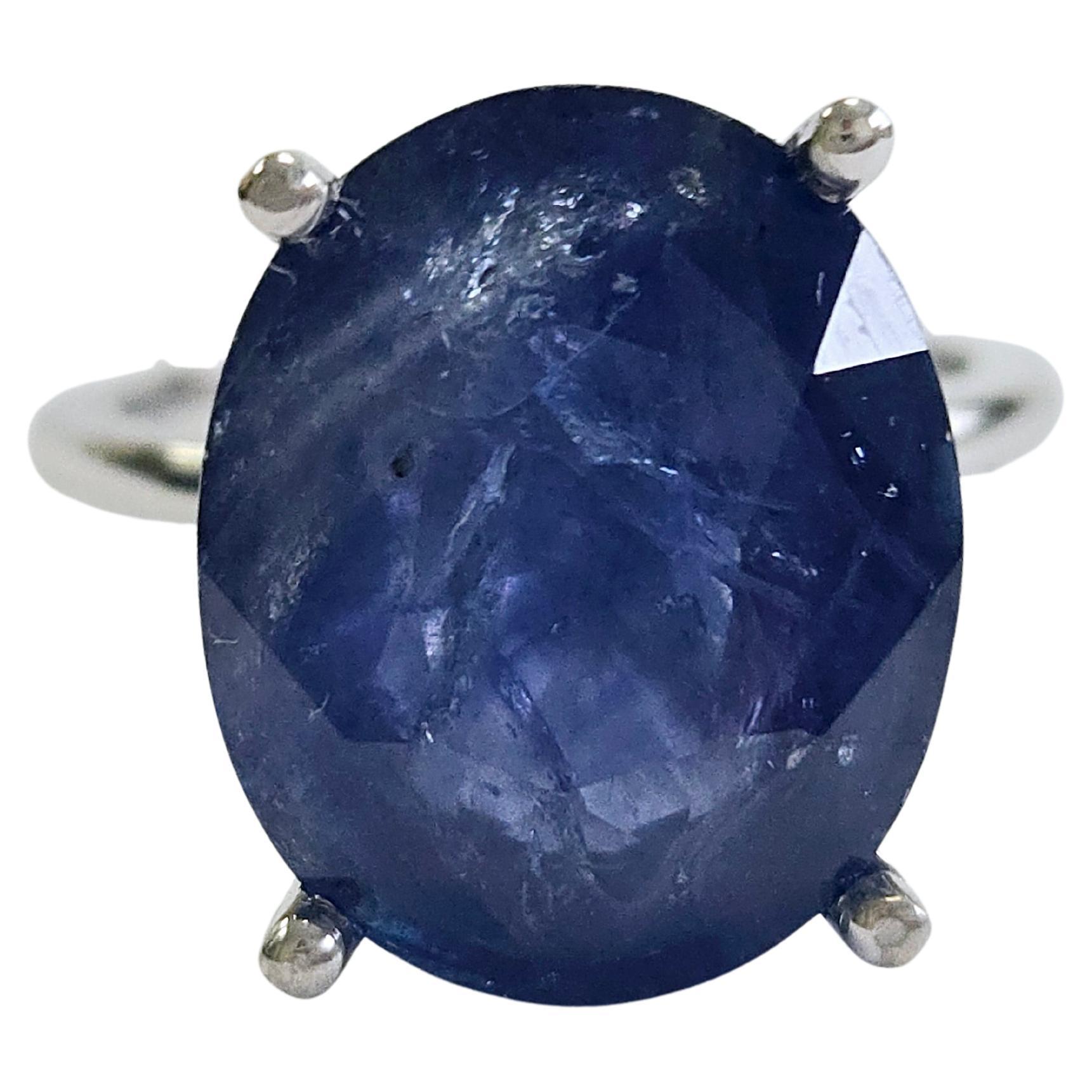 12.60 Carats Oval Shape Natural Sapphire Ring 14 Karat White Gold