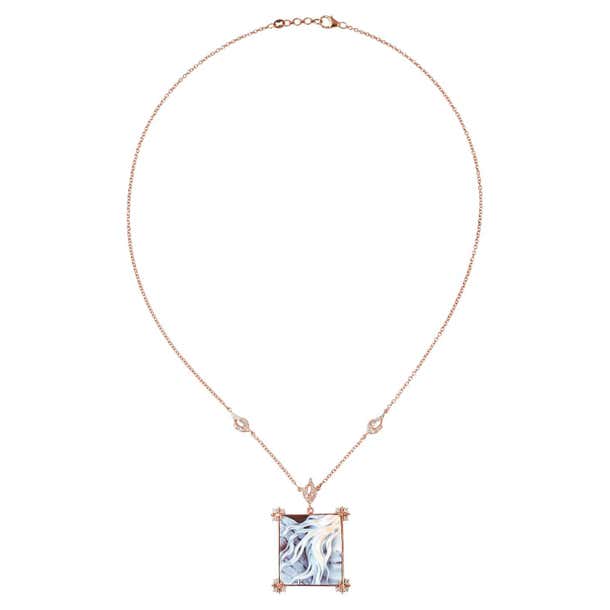 12.60 ct Shell Cameo pendant Necklace With Diamonds Made In 18k Rose ...