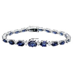 12.60 Natural Blue Sapphire and Diamond 14K Solid White Gold Bracelet