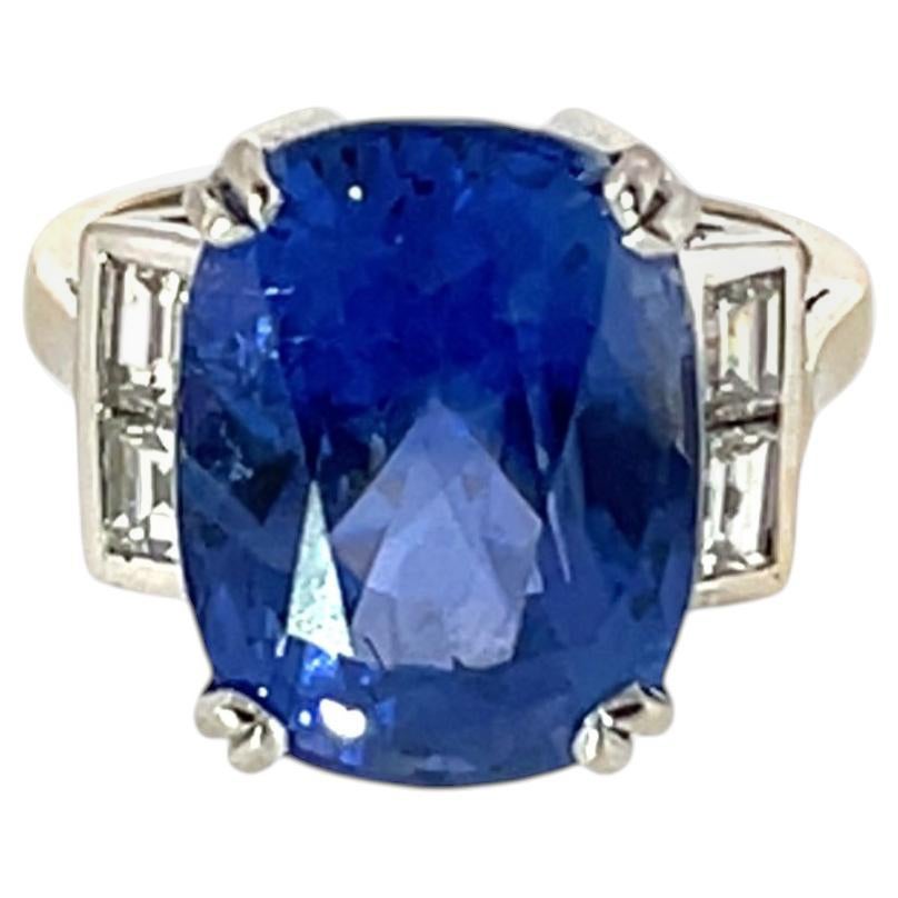 12.60ct Ceylon Oval Sapphire & Baguette Diamond Ring 18ct White Gold