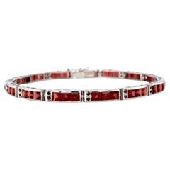 12.61 Carat Deep Red Garnet 925 Sterling Silver Tennis Bracelet For Christmas