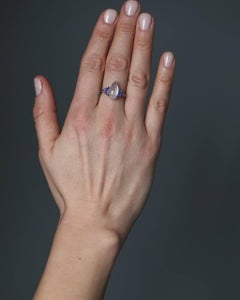 12.61 Carat Moonstone Tanzanite 18K White Gold Cocktail Ring Drop Earrings