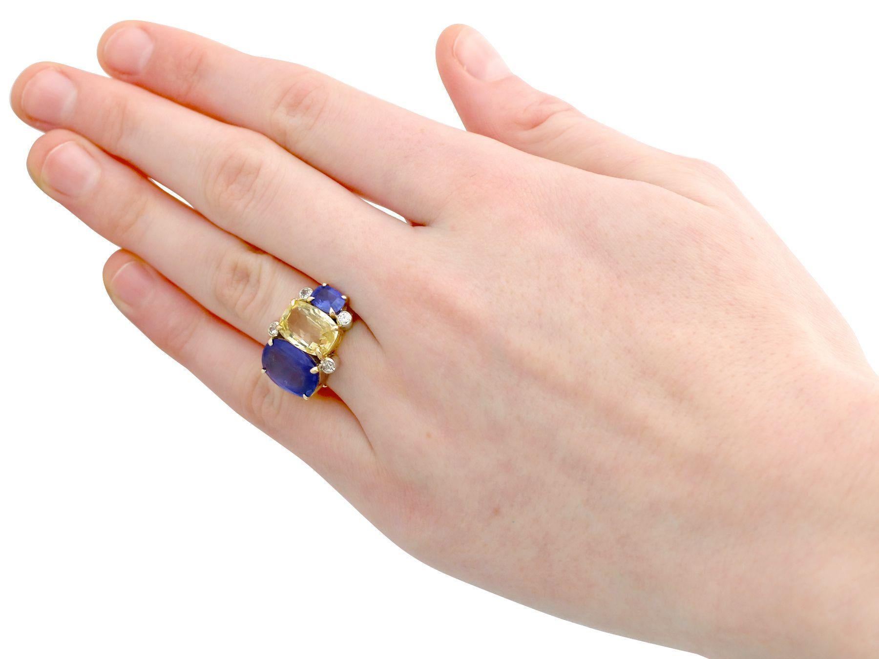 12.61 Carat Sapphire Diamond Yellow Gold Cocktail Ring For Sale 2