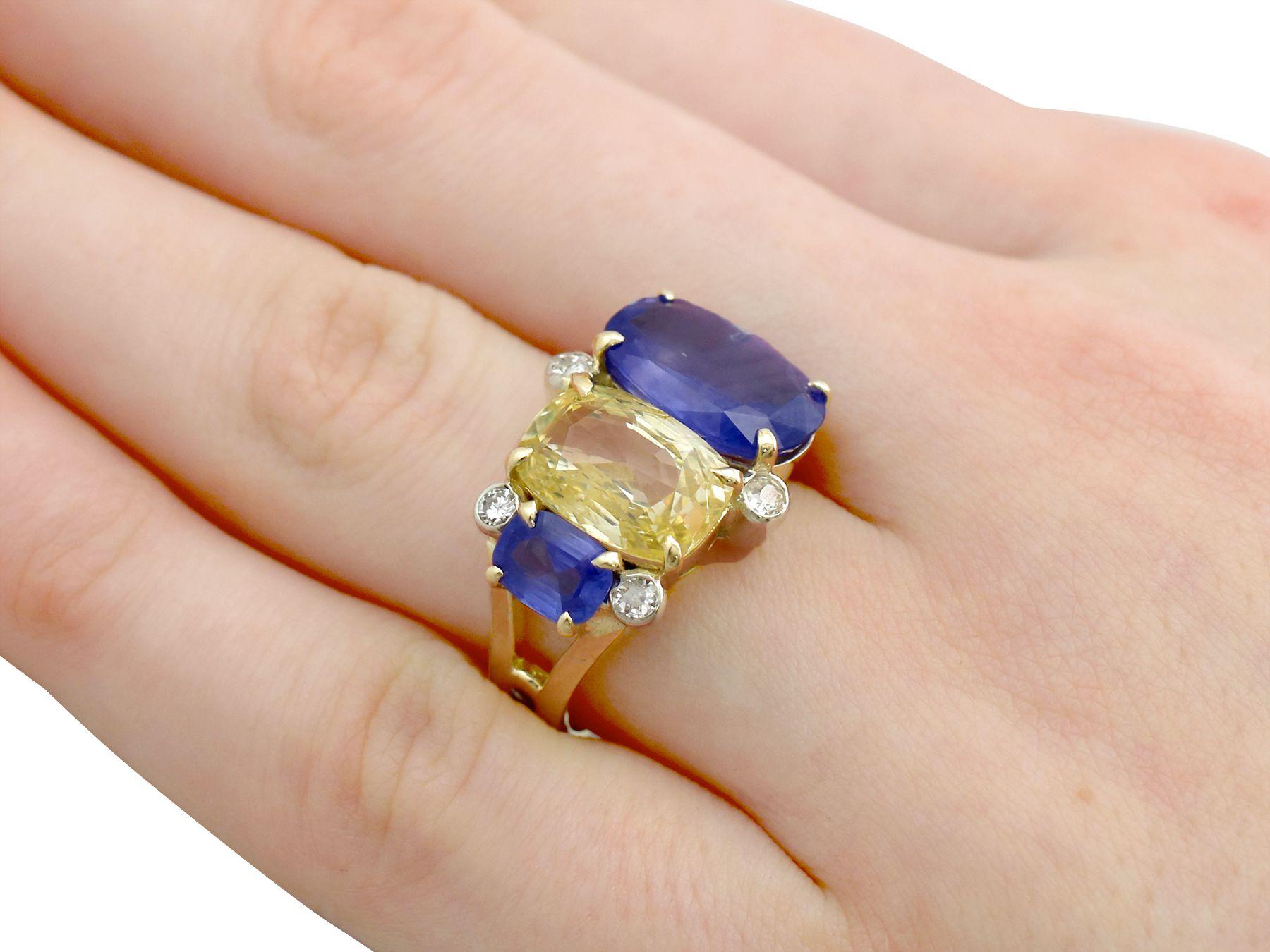 12.61 Carat Sapphire Diamond Yellow Gold Cocktail Ring For Sale 3