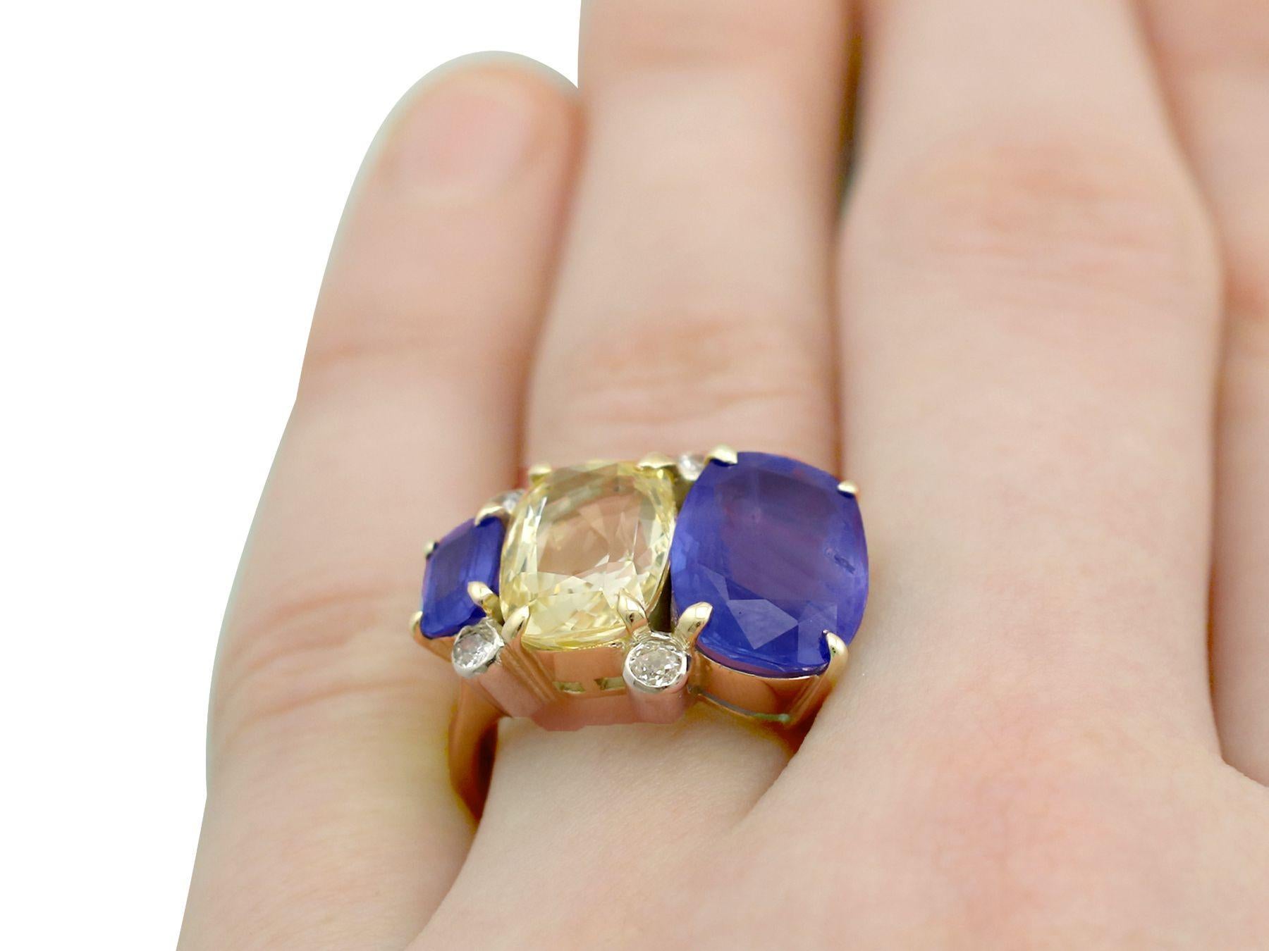 12.61 Carat Sapphire Diamond Yellow Gold Cocktail Ring For Sale 4