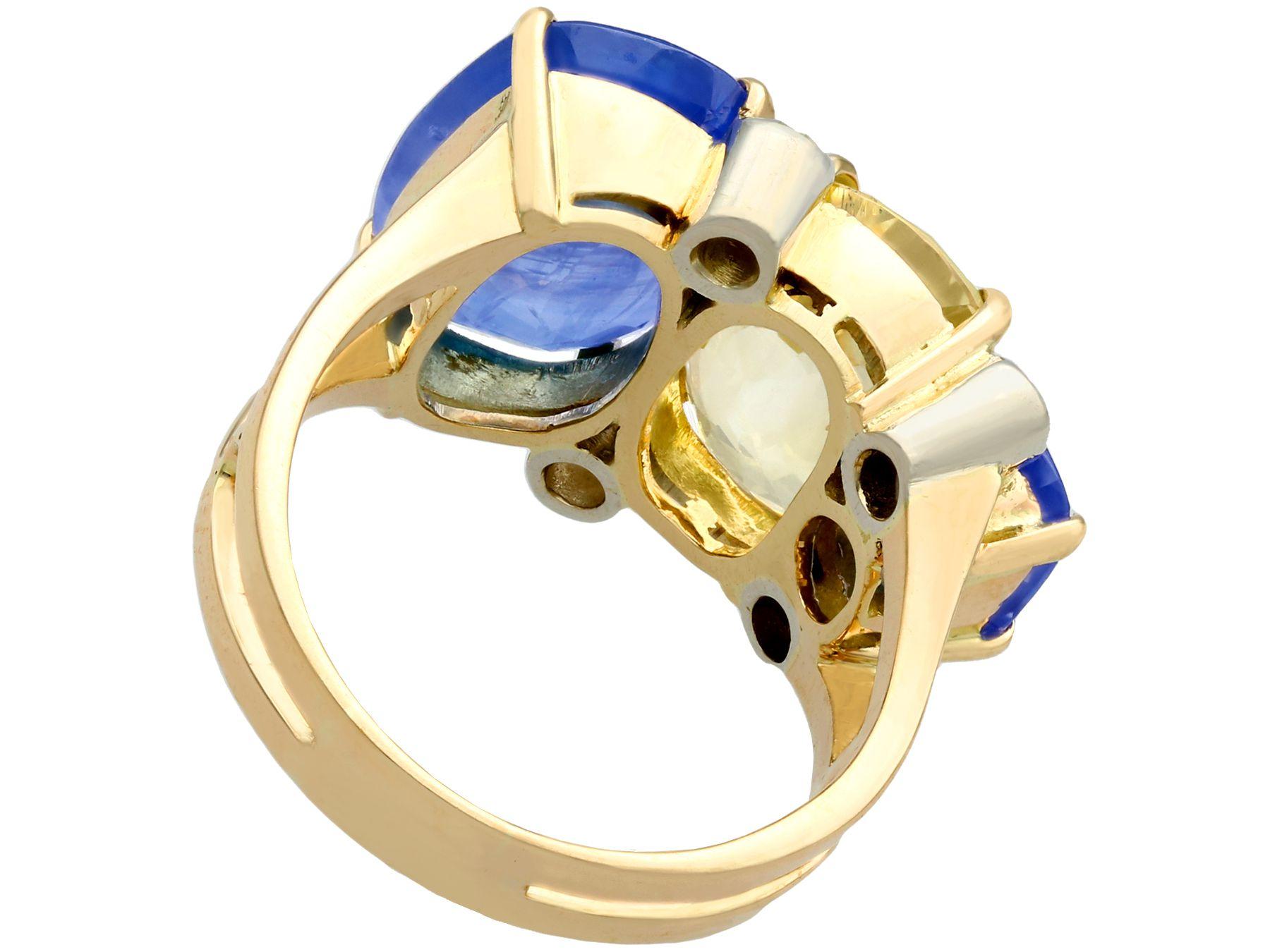 Women's 12.61 Carat Sapphire Diamond Yellow Gold Cocktail Ring For Sale