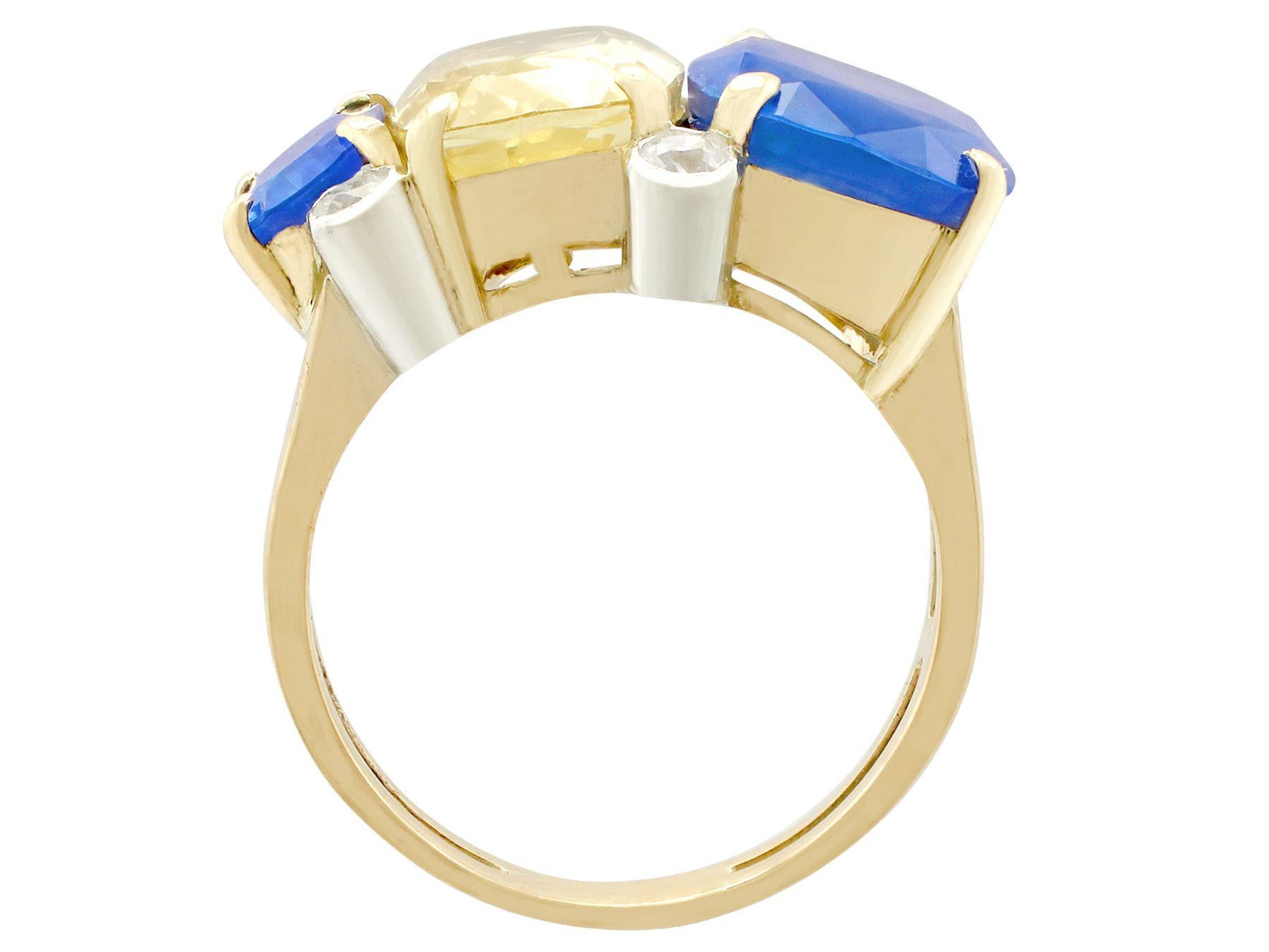 12.61 Carat Sapphire Diamond Yellow Gold Cocktail Ring For Sale 1