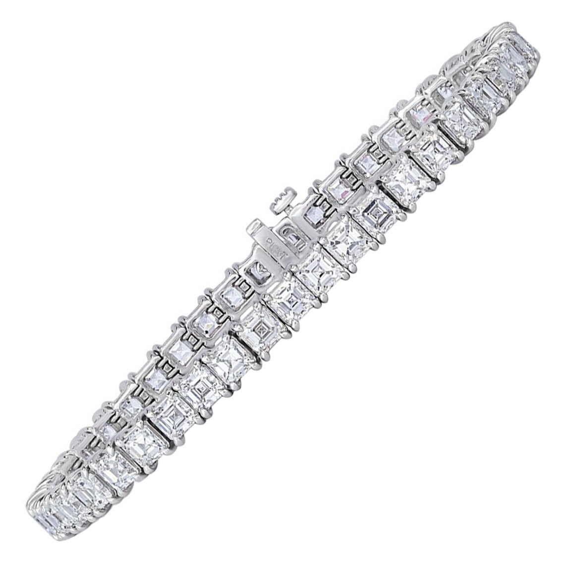12.61ct Asscher Cut Diamond Tennis Bracelet in Platinum For Sale