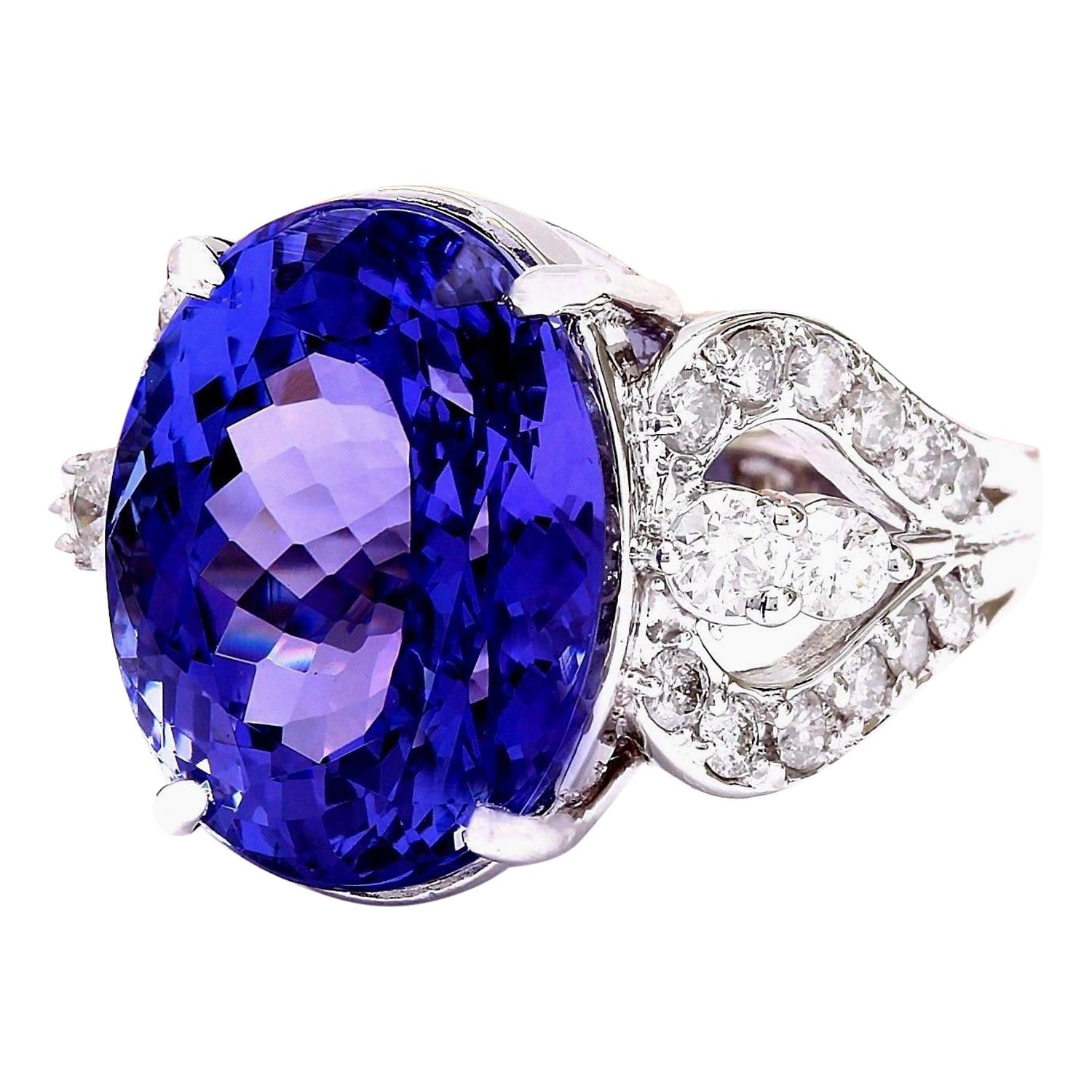 12.62 Carat  Tanzanite 14K Solid White Gold Diamond Ring
Item Type: Ring
Item Style: Cocktail
Material: 14K White Gold
Mainstone: Tanzanite
Stone Color: Blue
Stone Weight: 11.47 Carat
Stone Shape: Oval
Stone Quantity: 1
Stone Dimensions: 16.00x12.00