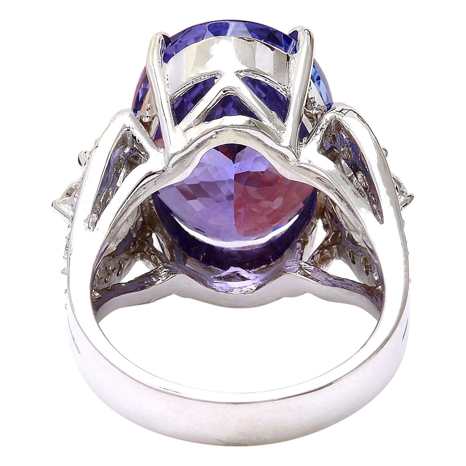 Oval Cut Natural Tanzanite Diamond Ring In 14 Karat Solid White Gold  For Sale