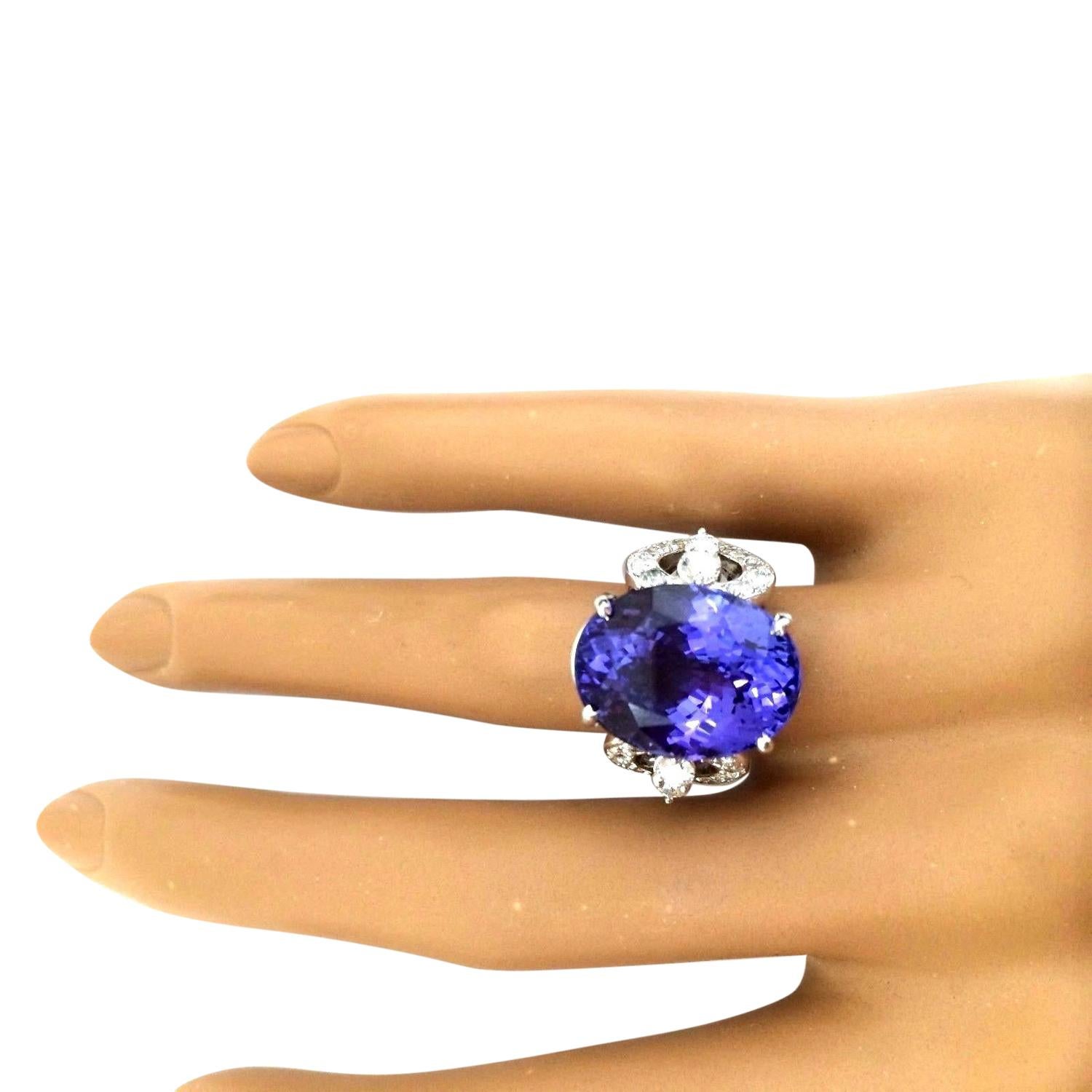 Women's Natural Tanzanite Diamond Ring In 14 Karat Solid White Gold  For Sale