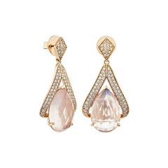 Sunita Nahata Rose Quartz 12.63ct. Drop Earring in 18KRG with Diamond.
