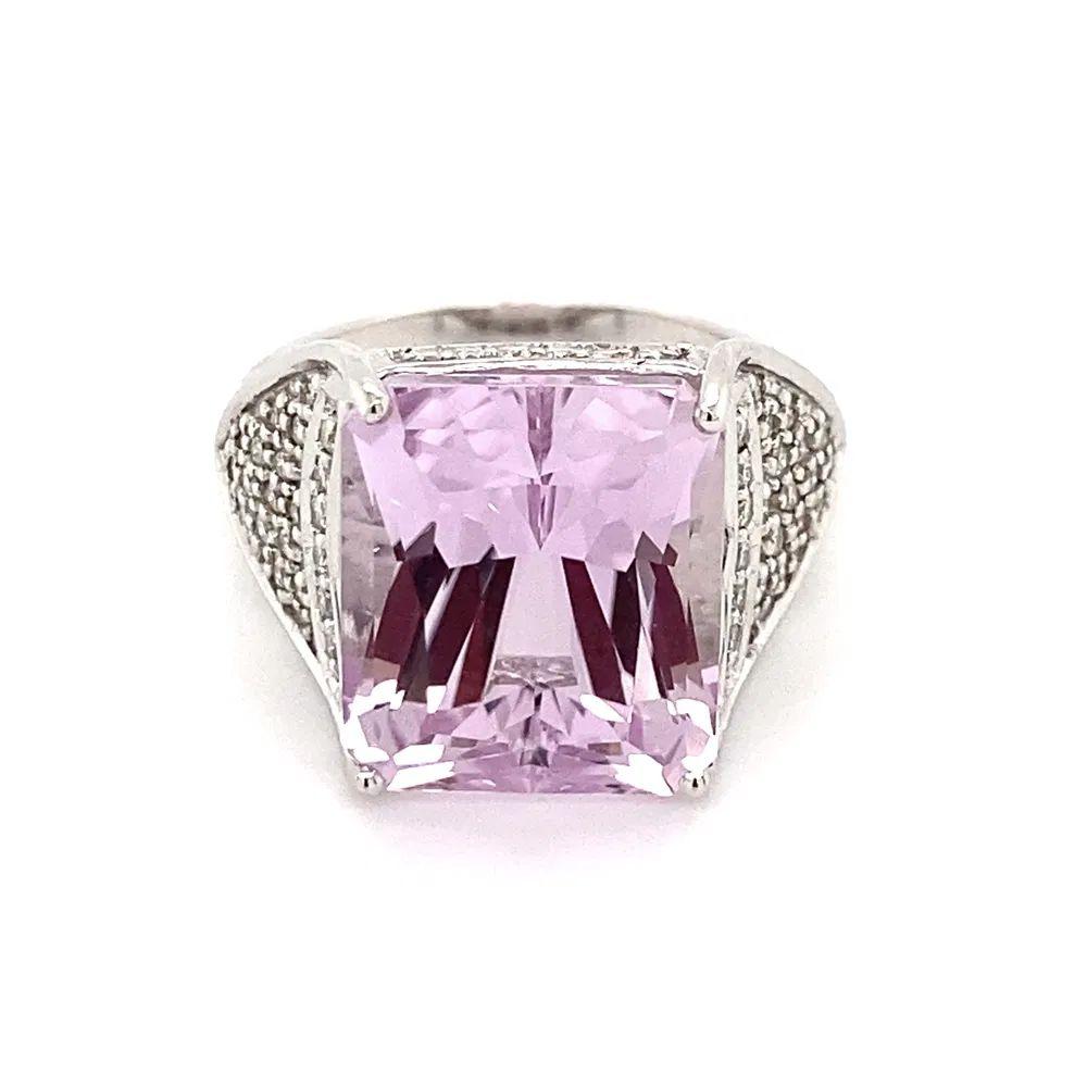 Mixed Cut 12.64 Carat Kunzite Diamond Gold Statement Cocktail Ring Fine Estate Jewelry For Sale