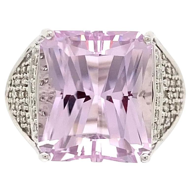 12.64 Carat Kunzite Diamond Gold Statement Cocktail Ring Fine Estate Jewelry