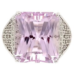 12.64 Carat Kunzite Diamond Gold Statement Cocktail Ring Fine Estate Jewelry