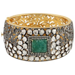 12.64 Carat Rose Cut Diamond Emerald Bracelet Cuff