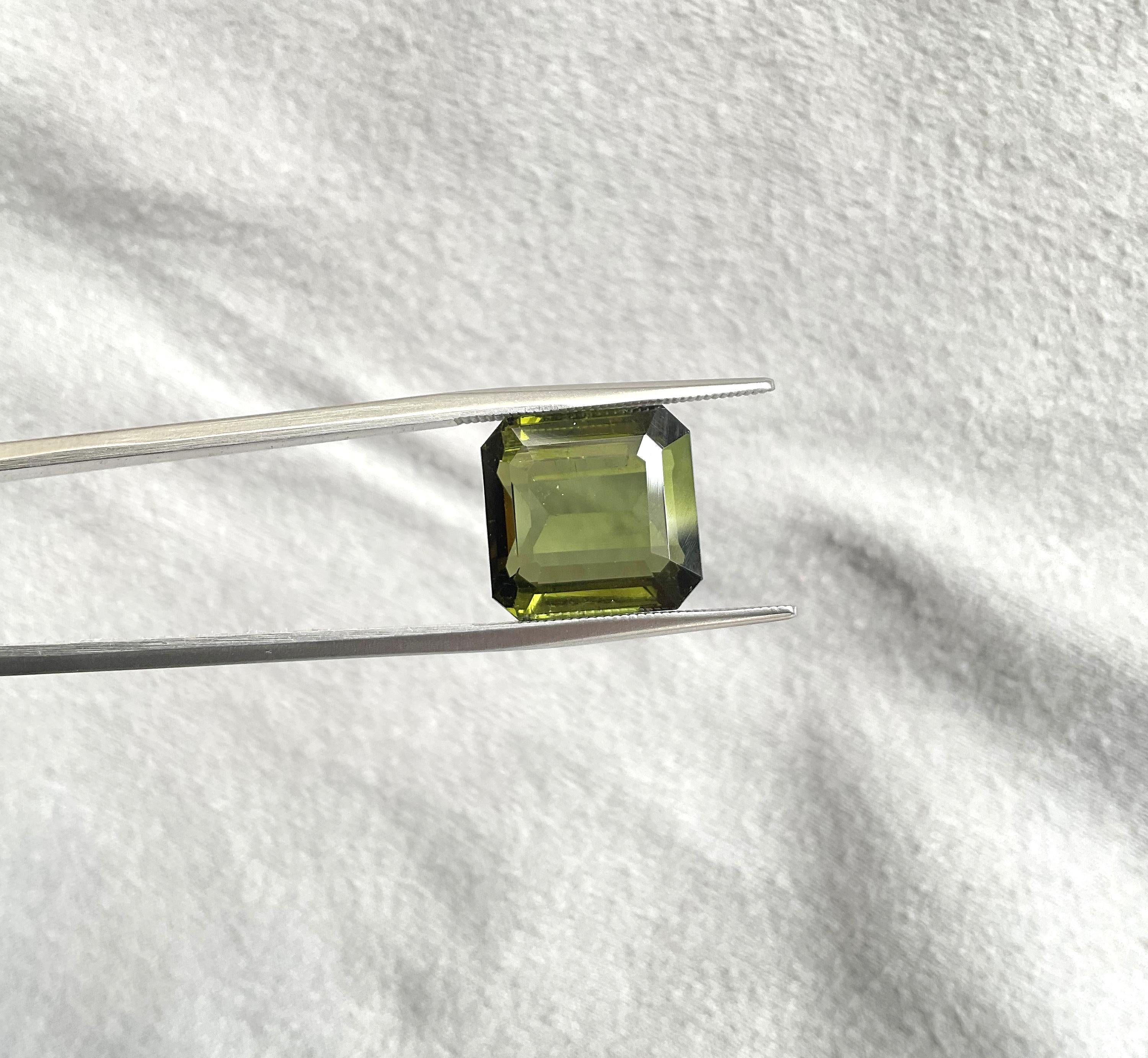 Pierre précieuse naturelle de tourmaline vert olive octogonale à facettes de 12.64 carats Neuf - En vente à Jaipur, RJ