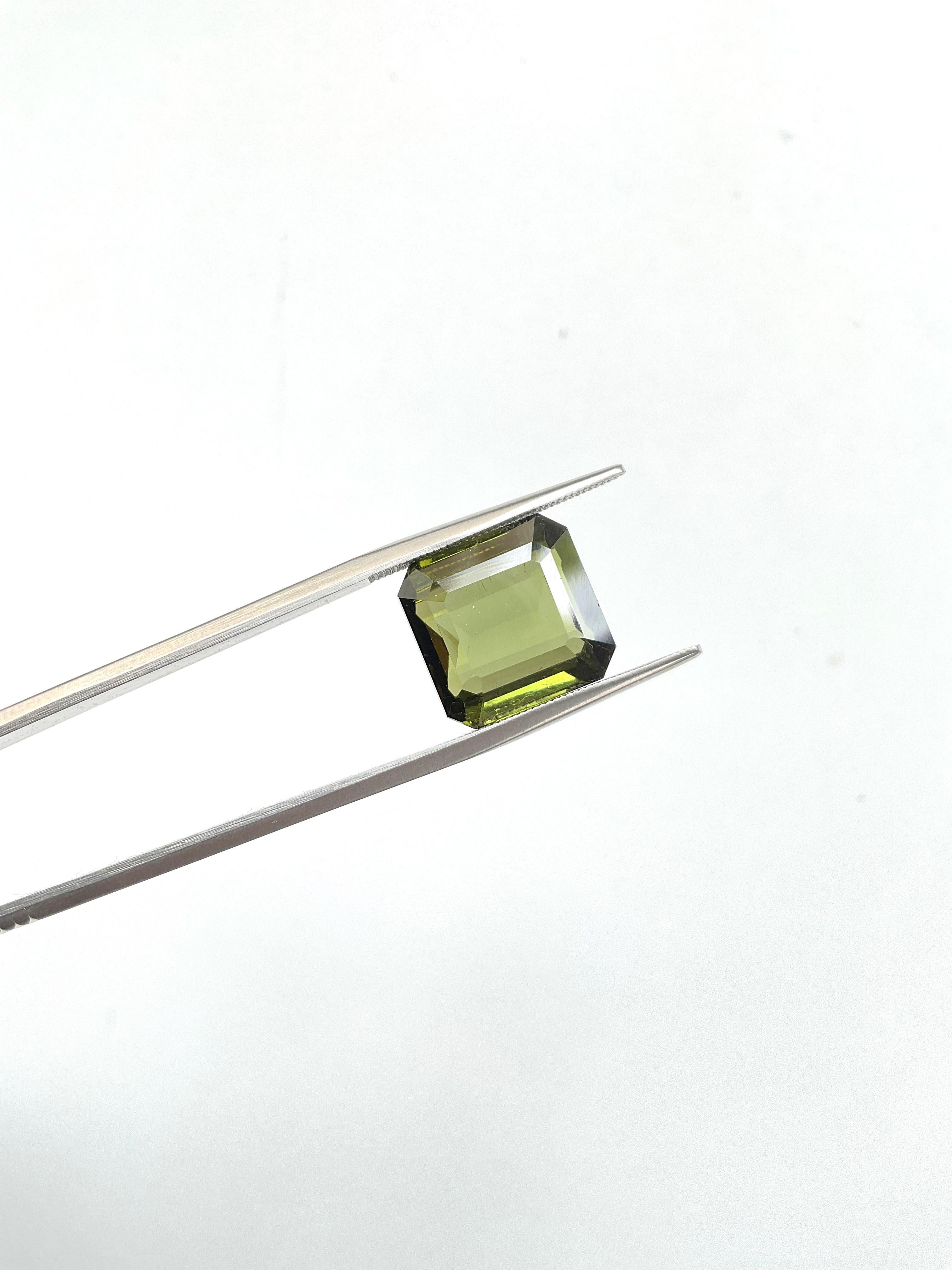 Pierre précieuse naturelle de tourmaline vert olive octogonale à facettes de 12.64 carats en vente 2