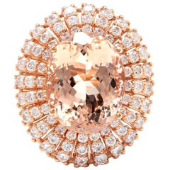 12.65 Carat Impressive Natural Morganite and Diamond 14 Karat Solid Gold Ring