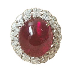 12.65 Carat Natural Rubellite and Diamond Ring Set in 18 Karat Gold