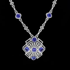12.65 carat Tanzanite 6.62 carat Diamond 18K Gold Art Deco Style Necklace