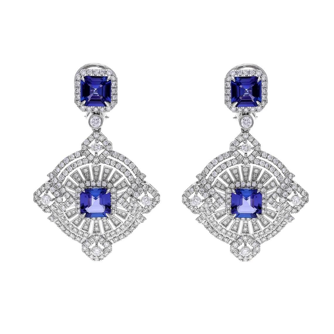 Women's 12.65 carat Tanzanite 6.62 carat Diamond 18K Gold Art Deco Style Necklace For Sale