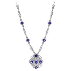 12.65 carat Tanzanite 6.62 carat Diamond 18K Gold Art Deco Style Necklace