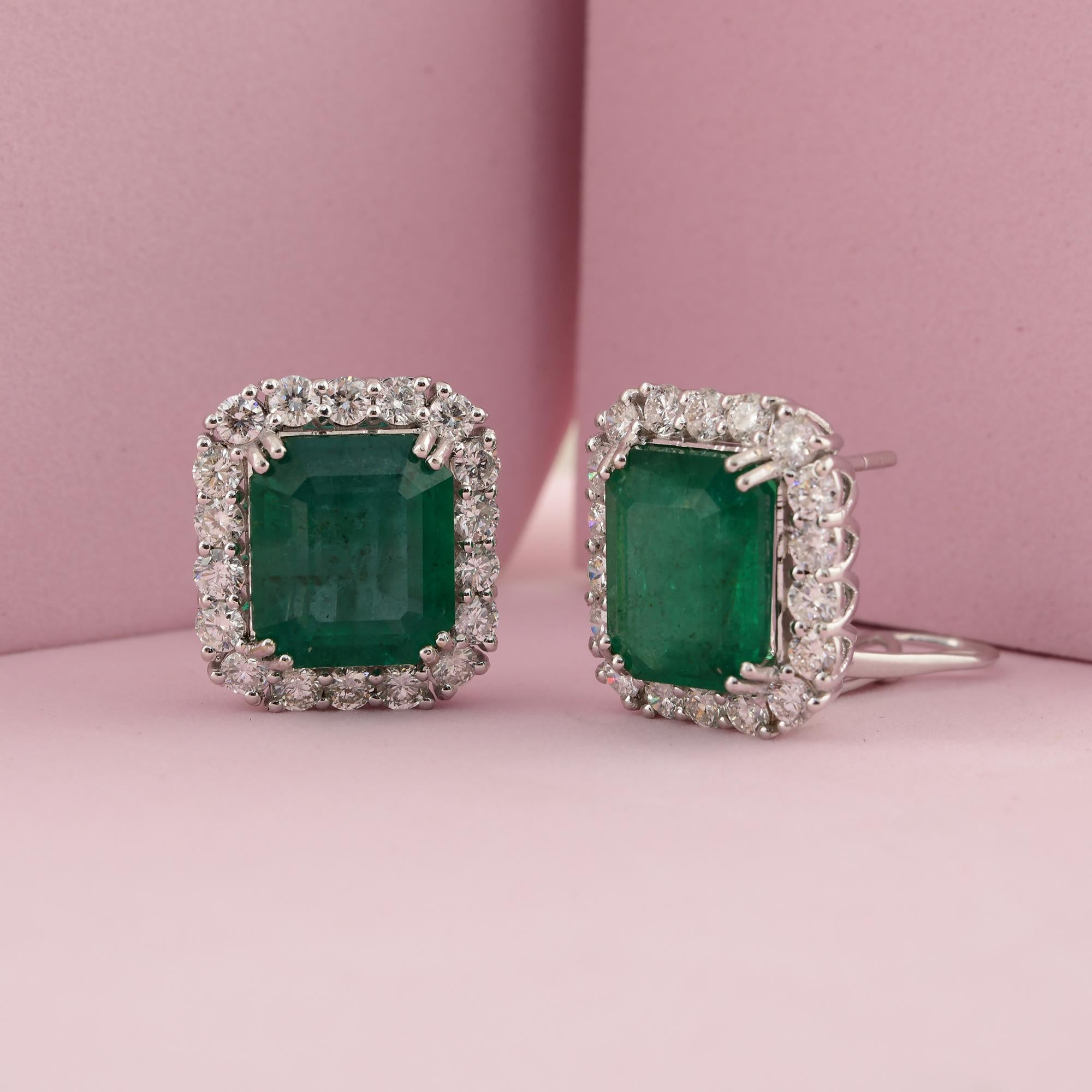 Pendientes de esmeralda zambiana de 12,65 quilates 2,53 quilates de diamantes SI/H Oro blanco de 18 quilates Corte octogonal en venta