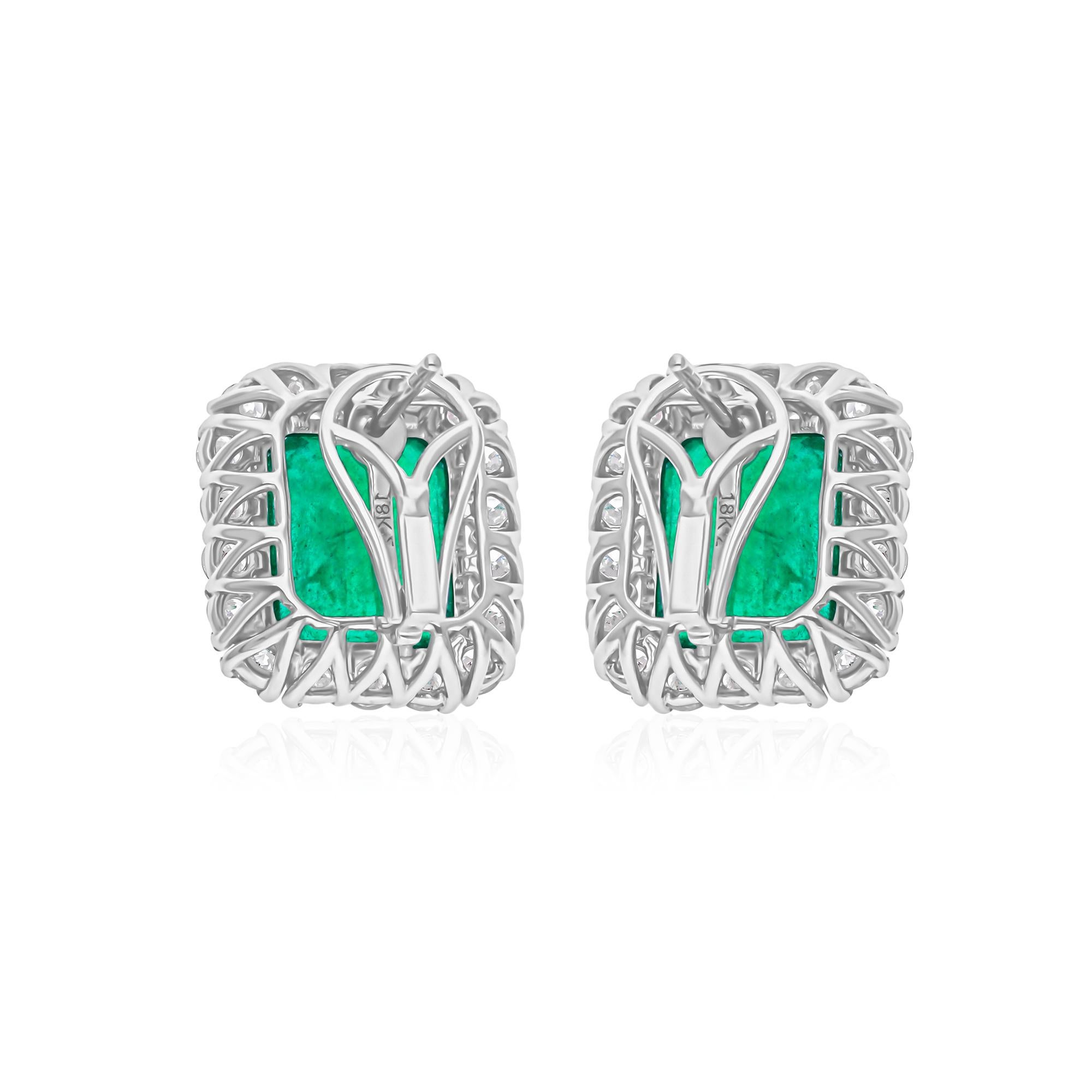 Pendientes de esmeralda zambiana de 12,65 quilates 2,53 quilates de diamantes SI/H Oro blanco de 18 quilates en Nuevo estado para la venta en Diera, Dubai